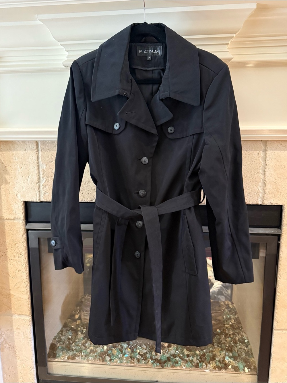 PLATINUM by Utex Black Belted Trench Coat Jacket Size Large
